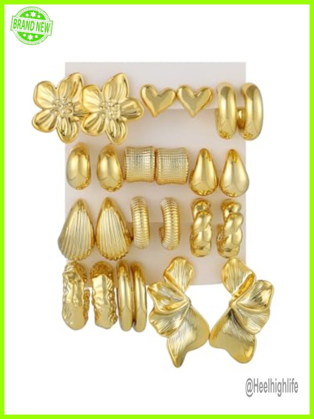 12 Pair Chunky Gold Plated Hoop & Dangle Earring Set Hypoallergenic
